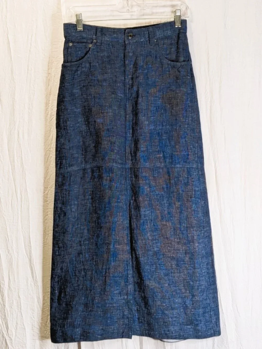 Nicole Miller Dark Blue Split Front 100% European Linen Maxi Skirt Small
